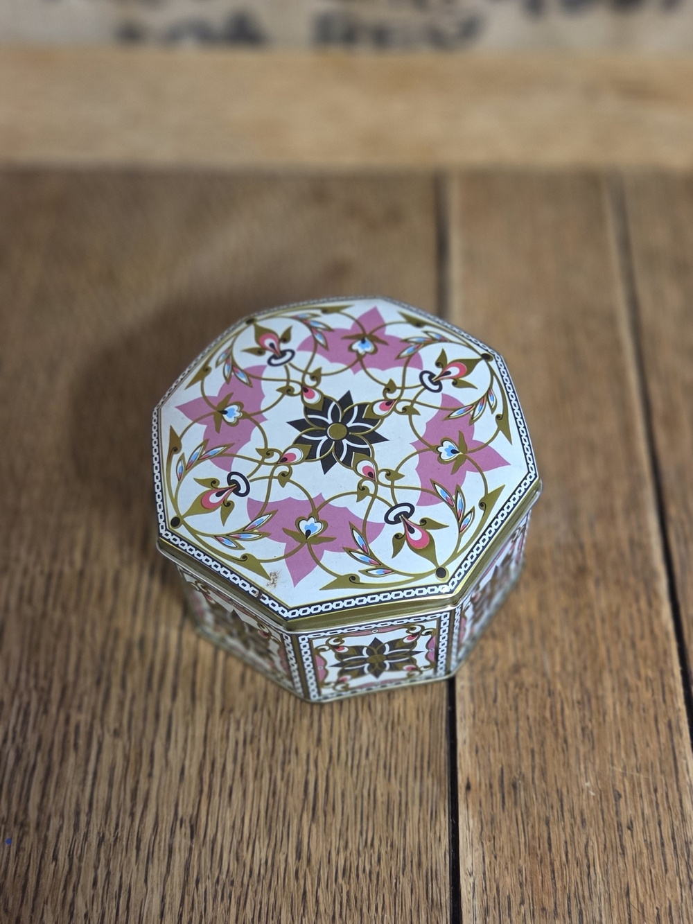 Decorative Octagonal Trinket Box in Pink and Gold